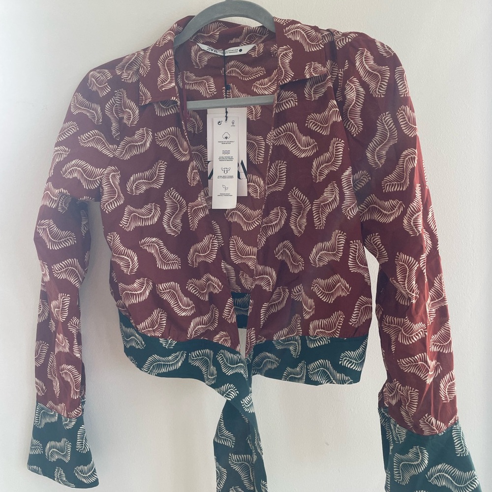 Patterned Long Sleeve Wrap Top